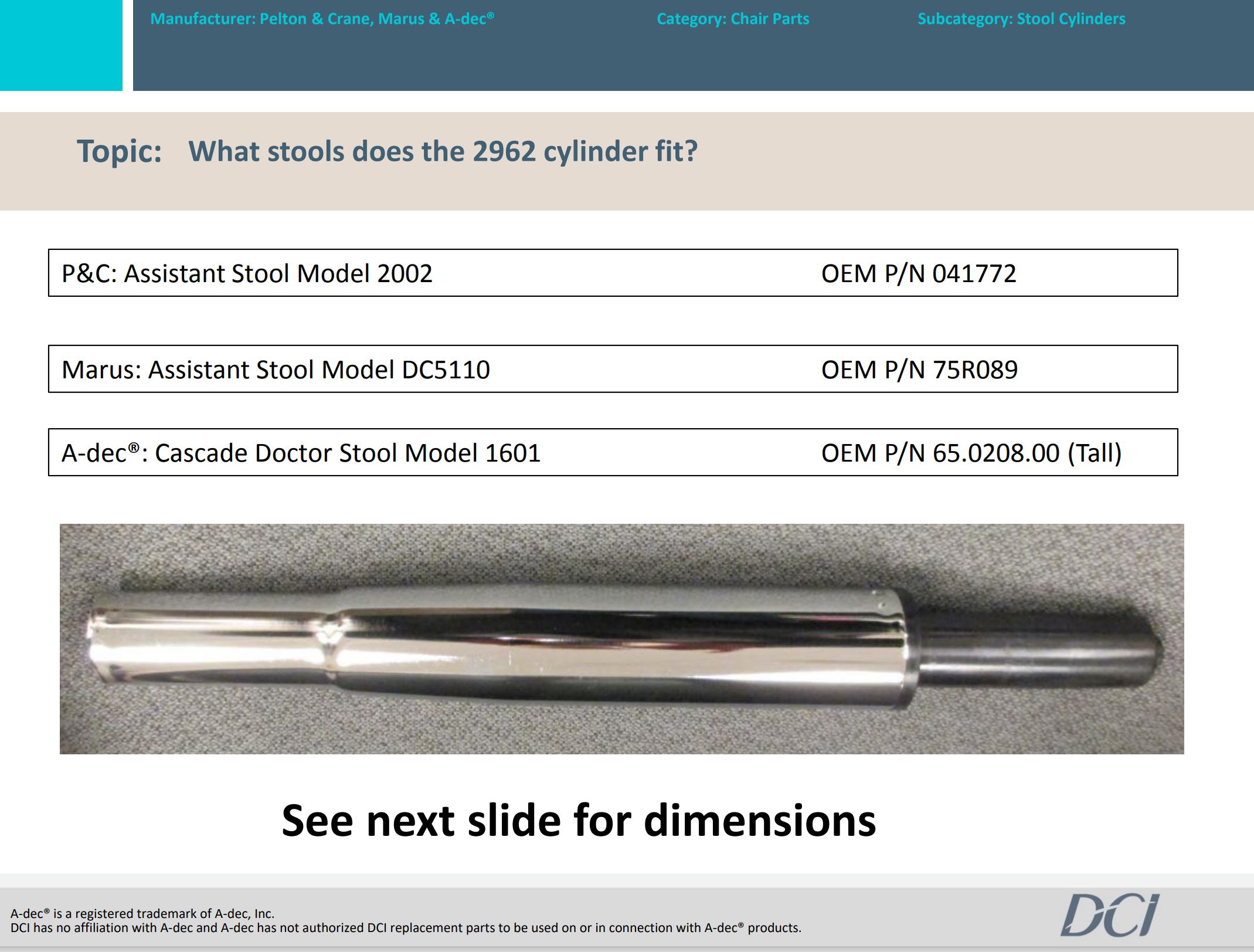 Which stools does the PN 2962 cylinder fit?