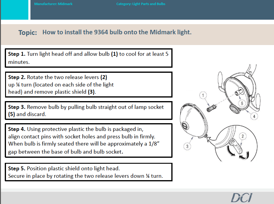 How to install PN 9364 bulb in a Midmark light