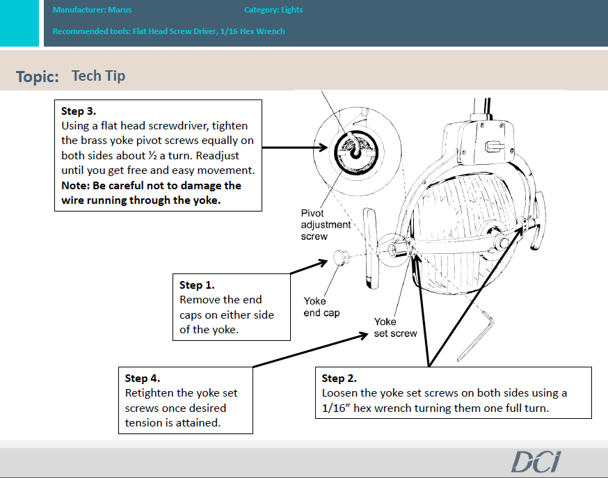 How to adjust the pivot on a Marus light