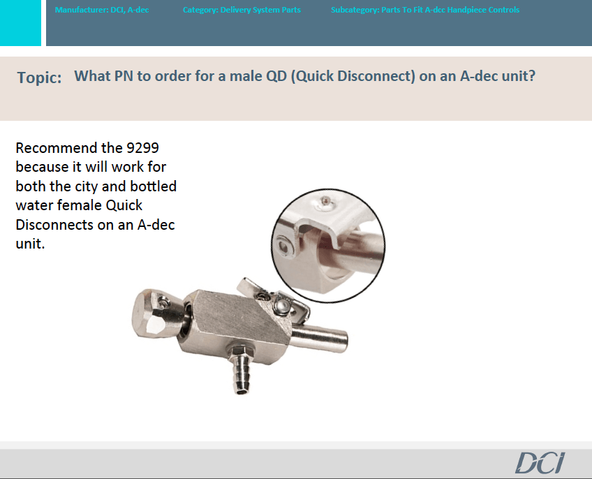 What PN to order for a male QD on an A-dec(R) unit